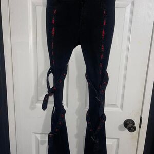 Punk-rave Women's Black and Red Pants - Size XS
